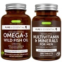 Korkea imeytyminen Omega-3 Wild Fish Oil + Methylated Men's Multivitamiini Bundle, 1000 mg EPA & DHA 180 Softgels + Pitkäkestoinen vapautuminen Multivitamiini 180 tablettia, Igennus