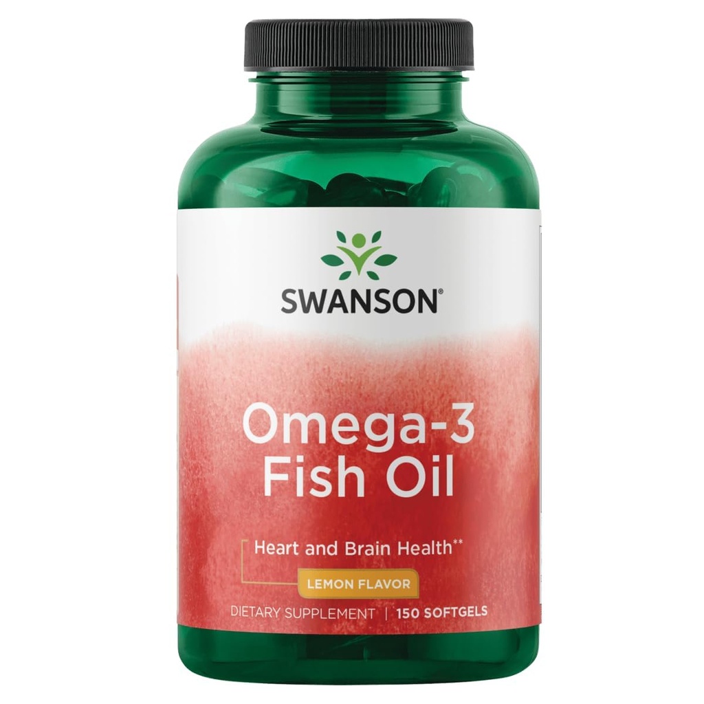 Swanson Omega 3 Fish Oil Supplement Heart Brain ja Joint Support GMO-vapaa EFAs 180 mg EPA Plus 120 mg DHA 150 Softgel Kapselit Sitruuna Flavor