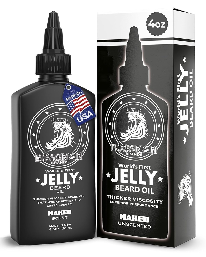 Bossman Jelly Beard Oil för Män (4 oz, Naked - Unscented) - Softens, Moisturizes & Conditions med naturliga ingredienser