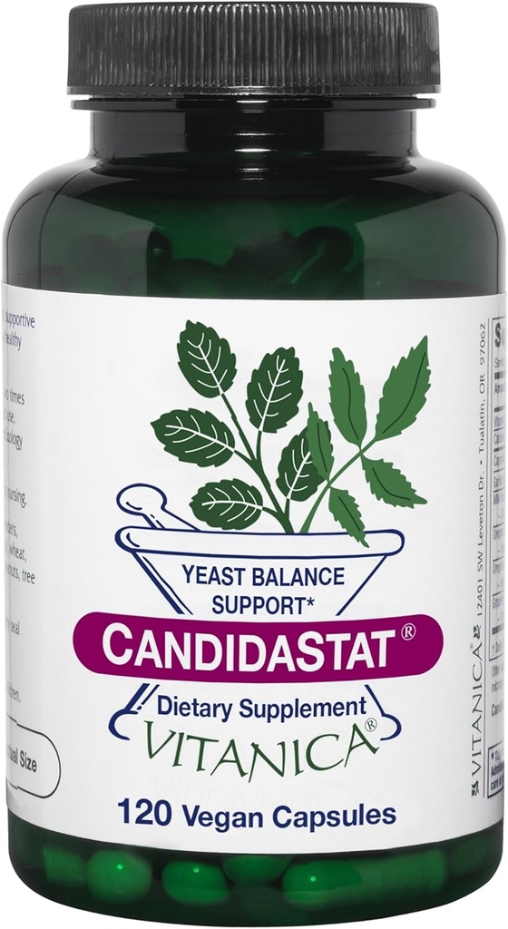Vitanica Candidastat, Yeast Balance Supplement and Support, Vegan, 120 kapslar