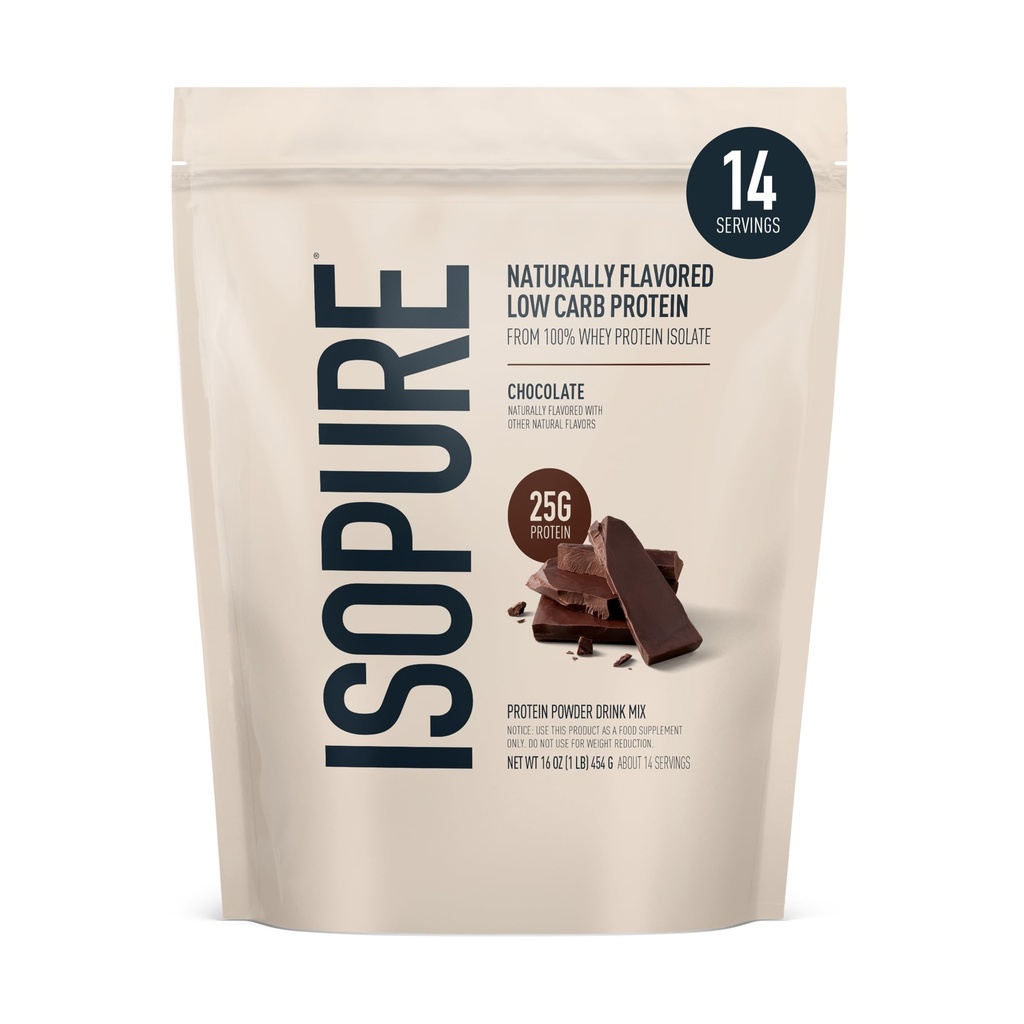 Isopure Low Carb 100% Pure Whey Isolate Protein Powder, Laktoositon, Gluteeniton, Vitamiinit, Tumma suklaa, 25g Protein Per Serving, 1 Lb, 14 Tarjoilu (Pakkaus toukokuussa Vary)