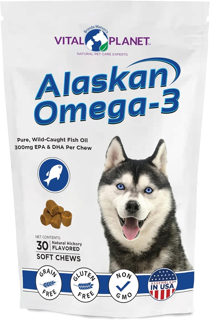 Vital Planet - Alaskan Omega-3 Mjuka Chews för hundar, Wild Alaskan Fish Oil - 30 Hickory smaksatta mjuka Chews