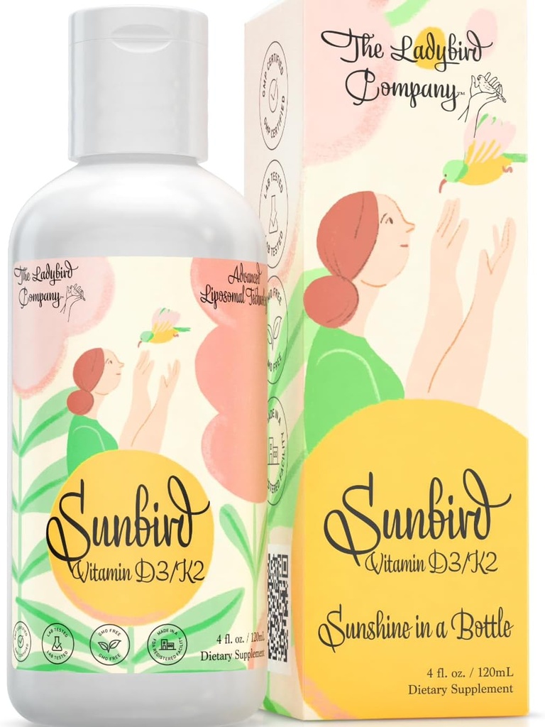 Sunbird Liposomal Liquid D-vitamiini naisille - Premium D3-vitamiini ja K2 vaihdevuosille, hedelmällisyys, raskaus ja luun terveys - sokeriton, kasvissyöjä, sublingual Liquid D3-vitamiini K2, valmistettu USA