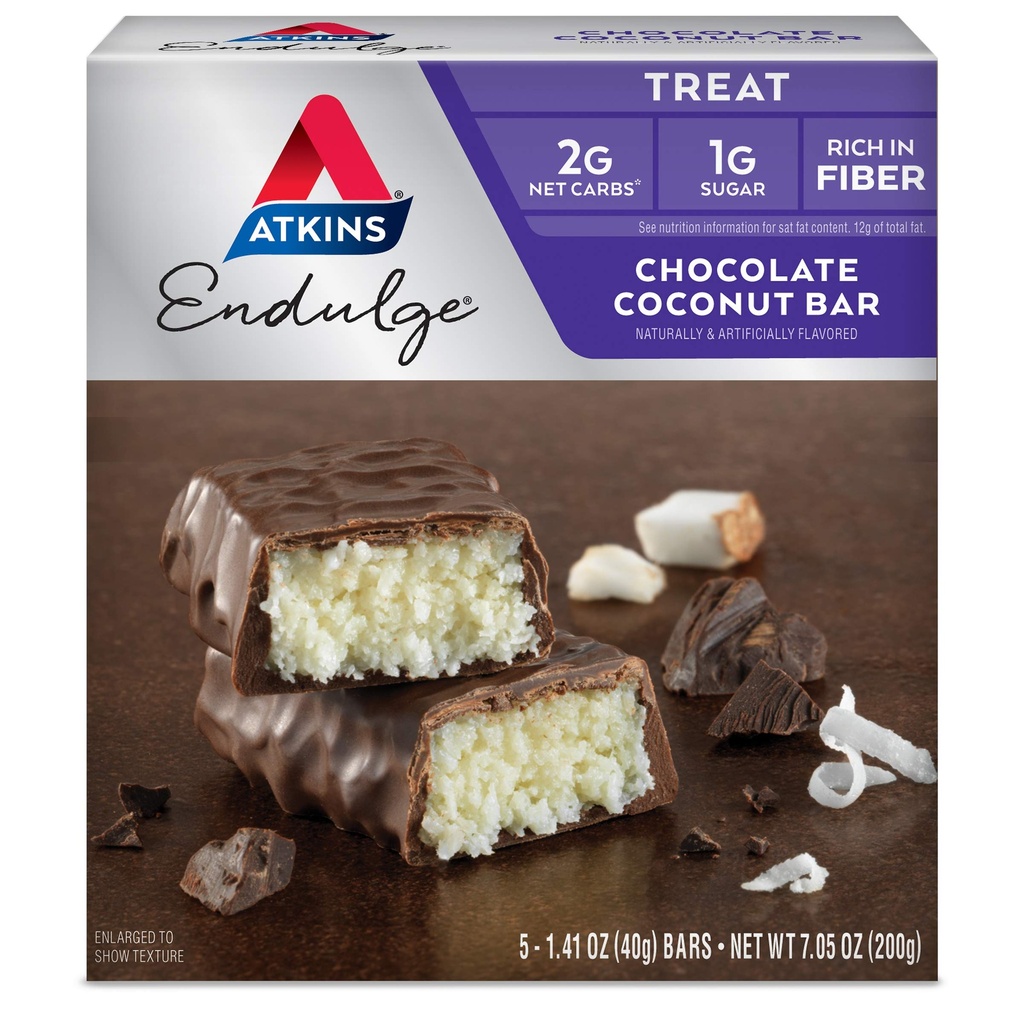 Atkins Endulge Chocolate Coconut Bar, jälkiruoka suosikki, korkea kuitu, 1g sokeria, 5 Count