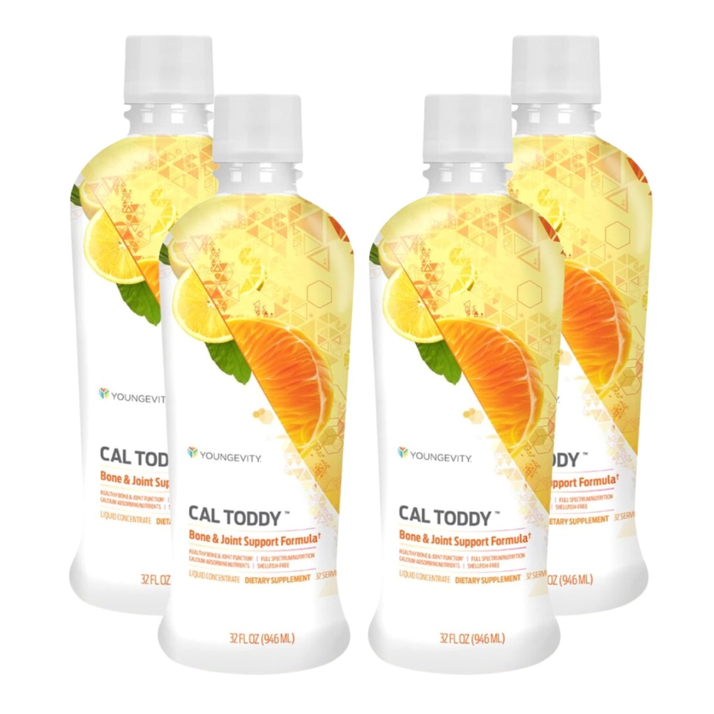 Youngevity CAL Toddy - Calcium (Citrate, Fosfat) Magnesium 1,200mg / 600mg - Vitaminer D-3, Zink, Koppar, Kalium, Boron och 70 + Spår Minerala Kofaktorer - Stöder Benhälsa - 32 Fl Oz (Pack av 4)