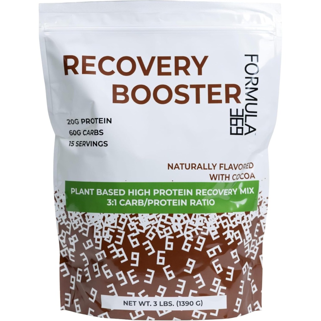 Recovery Booster, Vegan High Protein Recovery Mix, Post Harjoitus Shake w/ 20g Protein ja 60g Carbs, 100% Natural, 3 kiloa, Gluteeniton, allergeenivapaa.