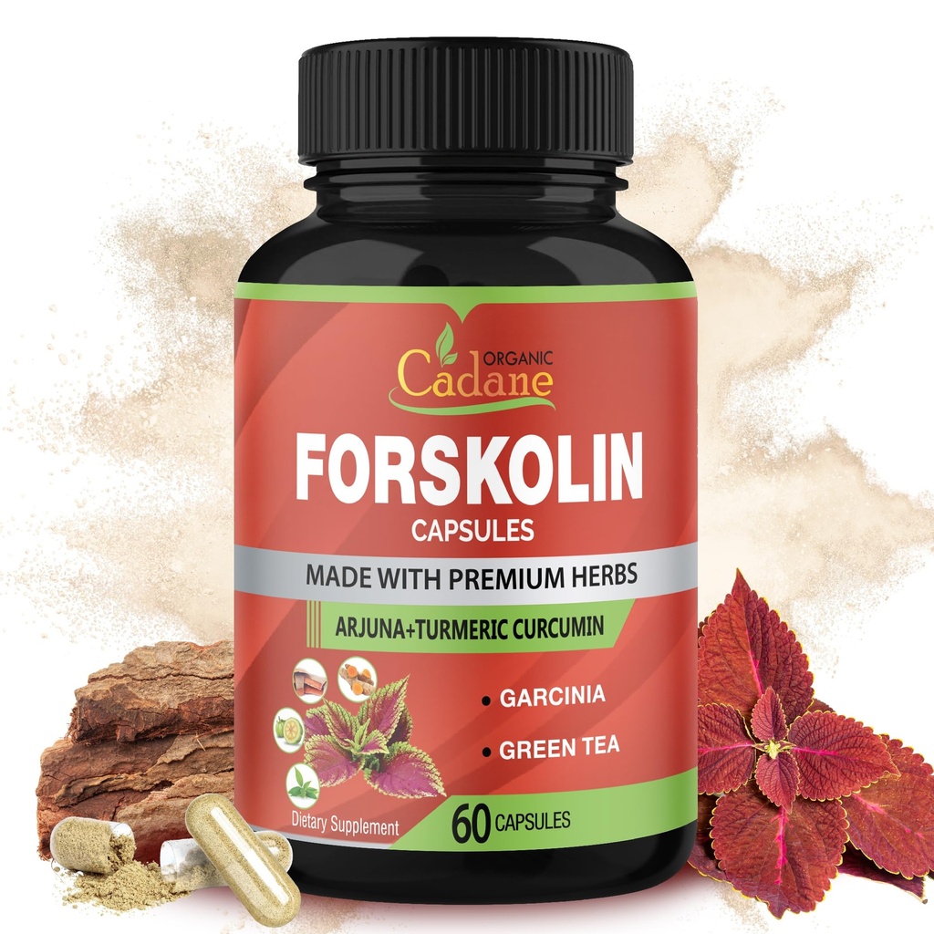 Forskolin-lisäkapselit, joissa kurkuma, Arjuna, Garcinia Cambogia, Vihreä tee - 60 kapselia