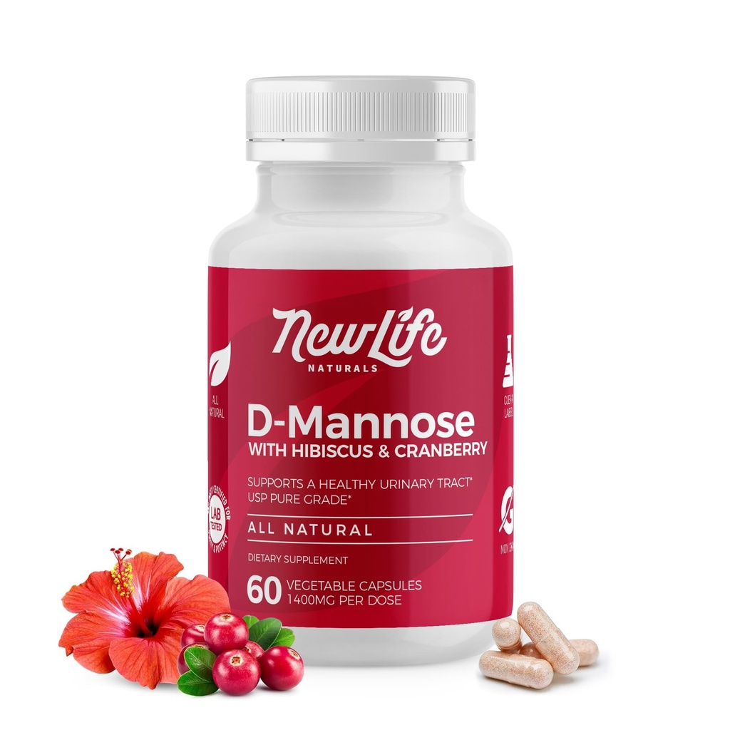 NewLife Naturals D-Mannose Capsules | w/Cranberry och Hibiscus Extracts | Natural Urinary Tract Health Supplement | 1400mg Pure Veggie Powder | 60 Veggie Capsules