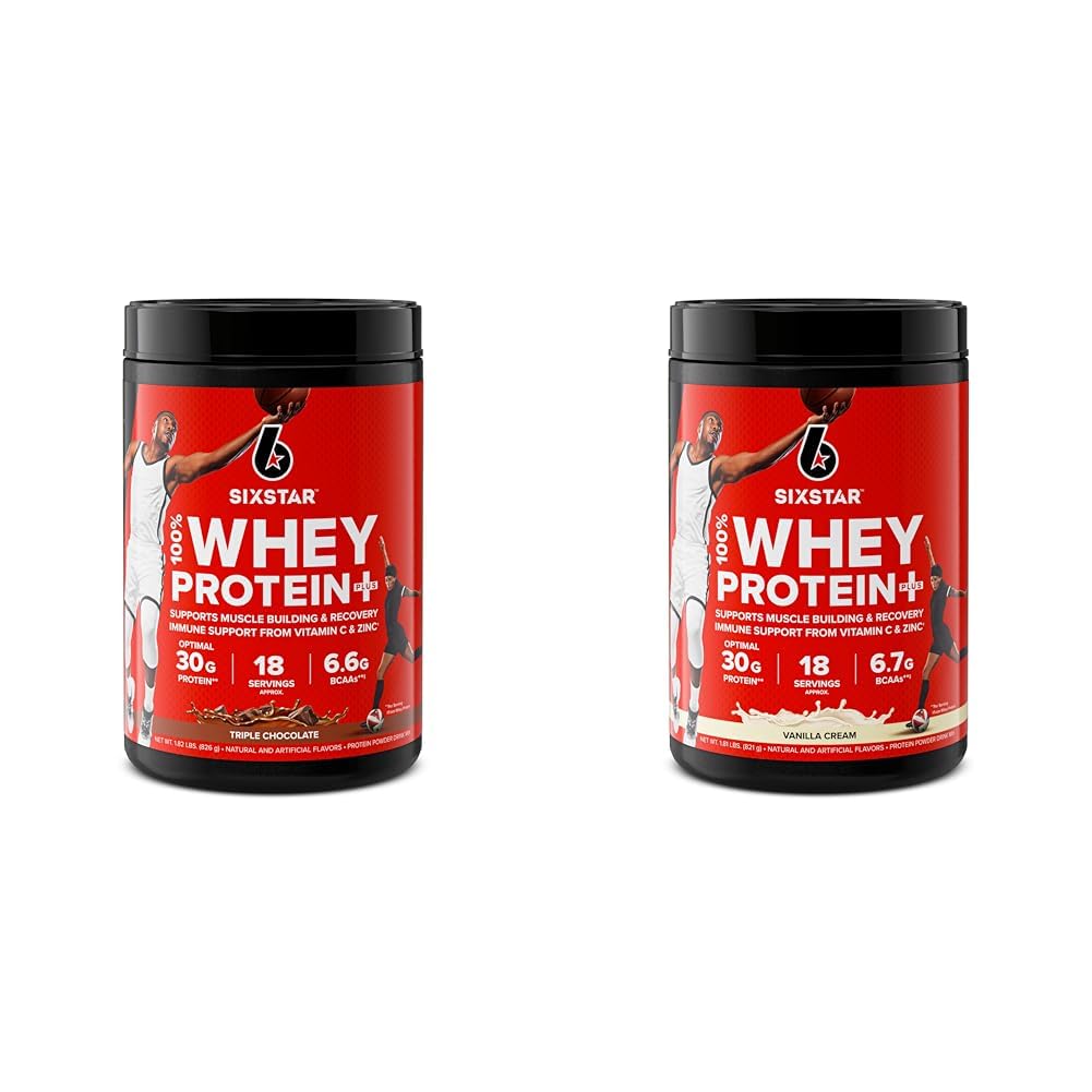 Six Star Elite Series 100% Whey Protein Plus Triple Chocolate 1.8lbs US & Elite Series 100% Whey Protein Plus Vanilla Cream 1.8lbs USA