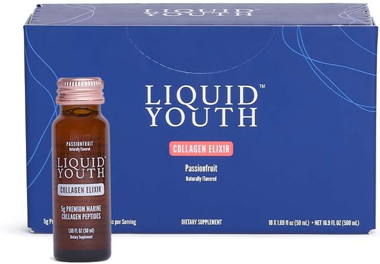 Liquid Collagen Elixir Shot for Women & Men - Premium Liquid Marine Collagen varten hiusten kasvua, ihoa, kynsiä, luuta ja yhteistä terveyttä - Travel-Friendly (Passion Fruit, 10 Tarjoilua per box)