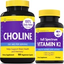 InnovixLabs Choline & Vitamin K2 Bundle Choline Bitartrate 550mg (100 kapslar) Full Spectrum Vitamin K2 (90 Softgels). Stöder minne, humör, hjärnhälsa och öka kognitivt. *