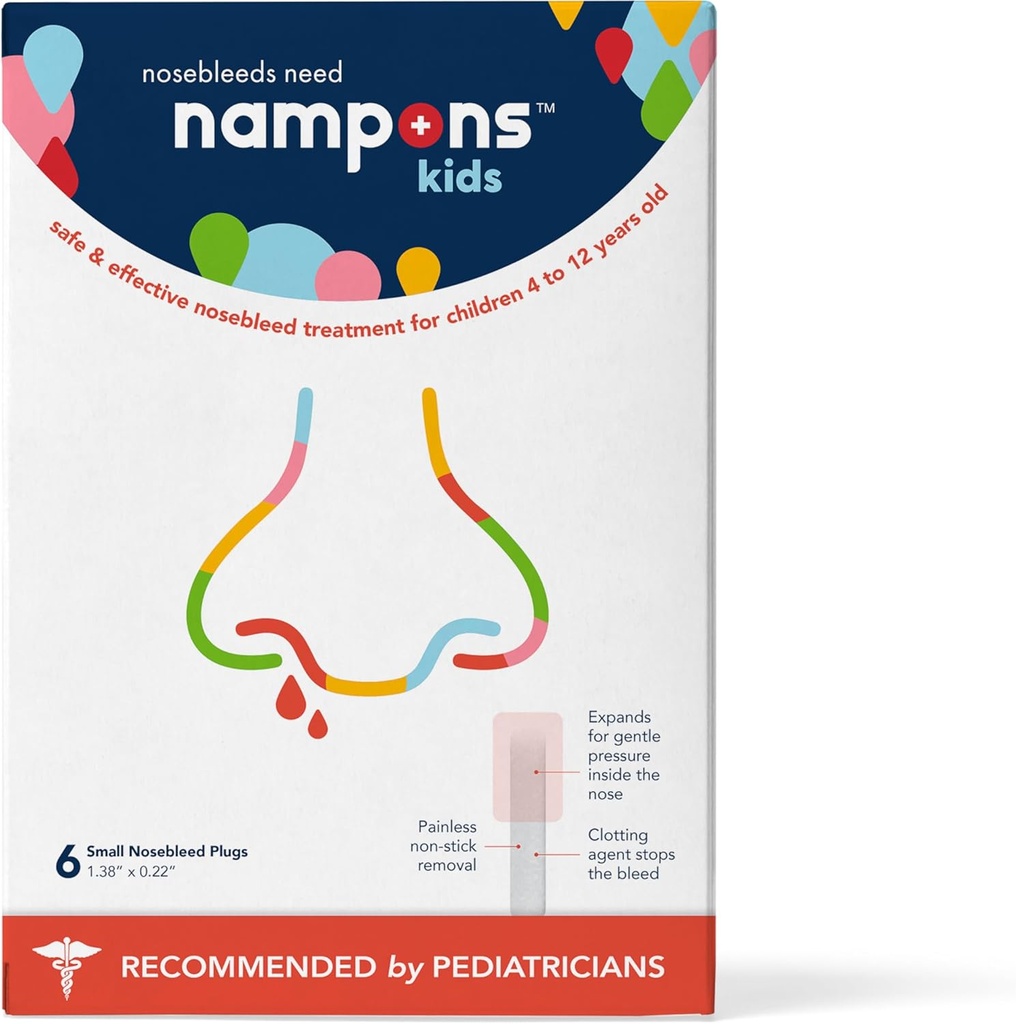 Nampons Kids Nenäverenvuotoa Stopers - 6 Helppo käyttää Nenä Bleed Stopper Plugs Kit lapsille. Lastenlääkärit luottivat siihen. Hypoallerginen agentti pysäyttää nenäverenvuotoja nopeasti. Turvallinen ja kivuton