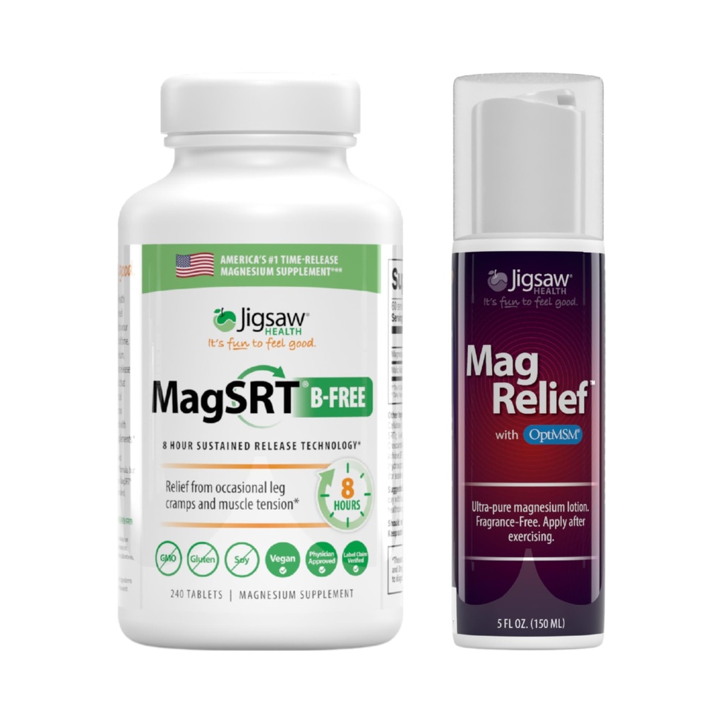 Jigsaw Health B-vapaa magnesium Bundle . MagSRT (B-vapaa), 240 tablettia ja MagRelief, 5 Ounces (Lotion)