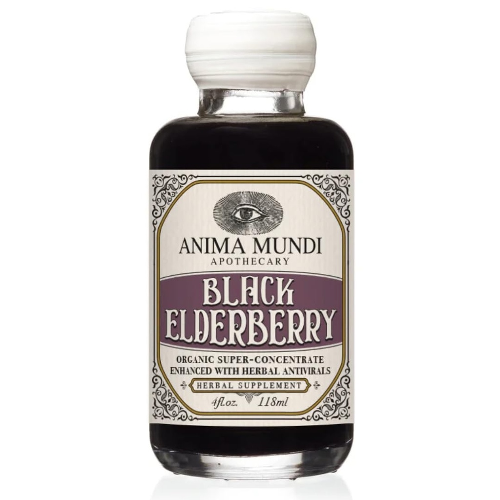 Anima Mundi Apothecary Black Elderberry Syrup - Organic Elderberry Syrup med Skullcap Baikal, Cordyceps, Reishi, Shiitake & Maitake Mushrooms för att hjälpa till att stödja immunhälsa (4oz / 118ml)