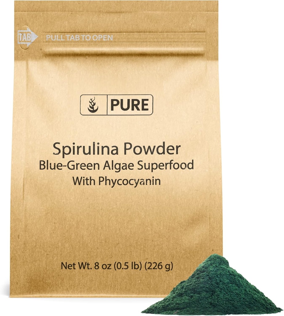 PURE ORIGINAL INGREDIENTS Spirulina Powder (8oz) Plantbaserad komplett protein, icke-GMO