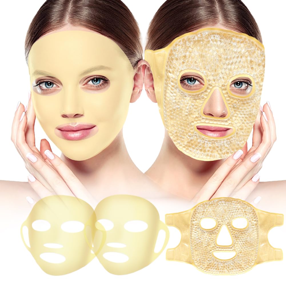 Kasvot Ice Pack ja 2 pakkausta Silicone Face Mask Cover, Täysin kasvot Frozen Maskit Kuumat Kasvot Kompressi Kunnossa oleva ihonhoito Set naisille turvotuksen helpotus Kauneus Spa Essentials