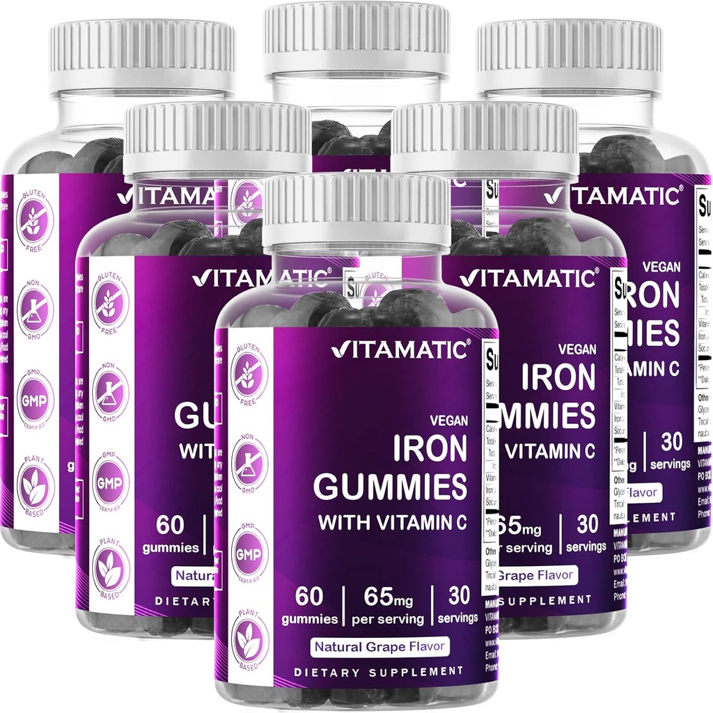 Vitamitic Iron 65 mg Gummies Supplement for Women & Men - 60 Vegan Gummies - Suuri maistaminen Iron Gummy Vitamiineja C-vitamiini (6)