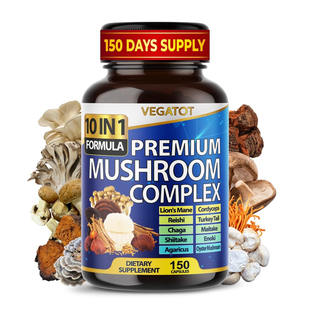 10 in 1 High Strength Mushroom Supplement - Lions Mane, Cordyceps, Reishi - aivolisäkkeet muistia ja keskittyä ** 5-kuukautinen tarjonta