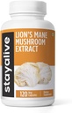 STAY ALIVE Lions Mane Supplement Capsules 1000mg, 30:1 Extract w/Beta Glucans, 100% Fruiting Body, Pure Lions Mane Powder för män och kvinnor, 120 piller, Non-GMO & Gluten-Free Mushroom Supplement