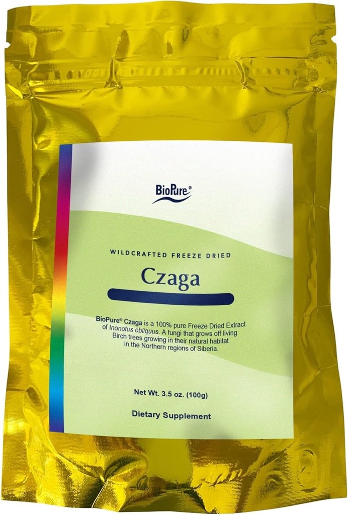 BioPure Czaga Freeze Torerat sibiriskt extrakt - Potent Powdered Chaga Mushroom Rich i Beta-Glucans för att stödja lever, immun och gastrointestinal funktion och assisterar med kroppens stressrespons - 100g