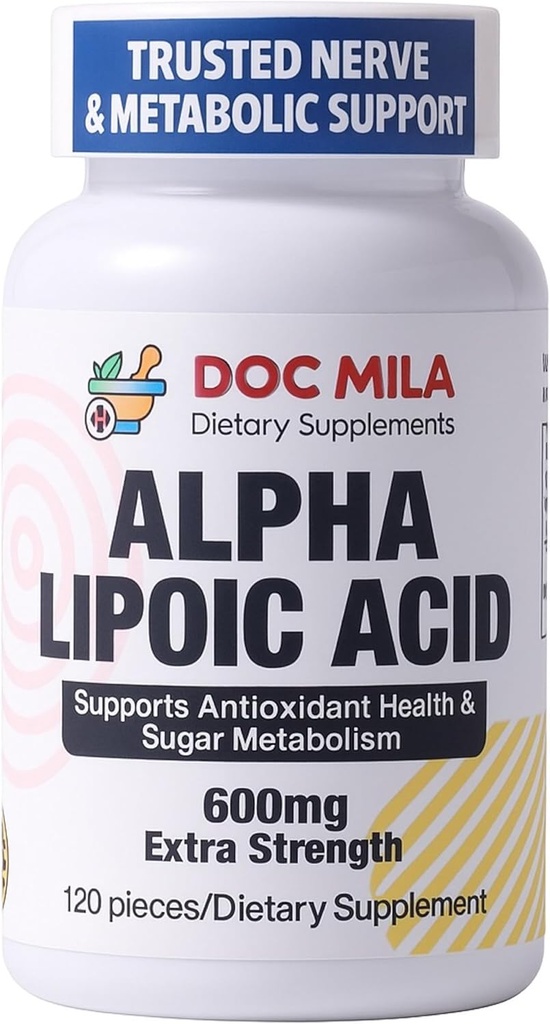Alpha Lipoic Acid 600mg 120 Caplets - Nerve Sciatica Perifeerinen neuropatia Tuki - Gluteeniton, Vegaani & ei-GMO aikuisille