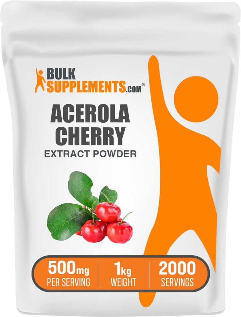 BulkSupplements.com Acerola Cherry Extract Powder - Natural C-vitamiinin täydentää, Acerola Cherry Powder - Vegan & Gluteeniton, 500 mg per tarjoilu, 1kg (2,2 lbs) (Pakkaus 1)