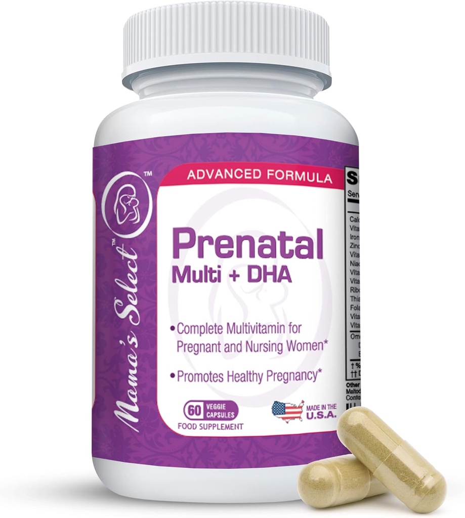 Äidin Select Prenatal Vitamiinit naisille, joilla on rautaa, D-vitamiinia, DHA ja enemmän raskaana oleville naisille, Metyyli Folaatti turvallinen MTHFR - Hellä vatsa, 60 kasviskapselit