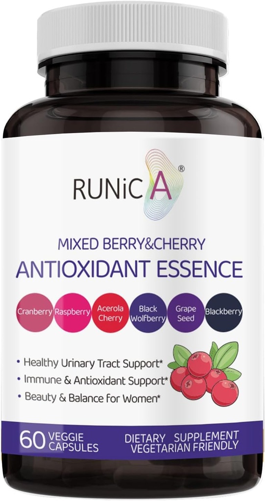 6in1 Antioxidant Supplement för kvinnor med tranbär, Grape Seed & Berry Blend | Nutritional Complex-Skin, Healthy Aging, Immune & Urinary Tract Support | Vegan Capsules