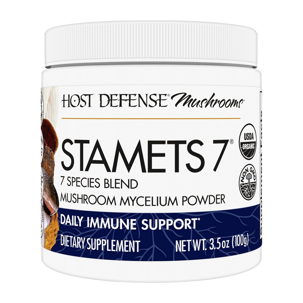 Isäntäpuolustus Stamets 7 Sienten jauhe - 7 Lajien sekoitus - Sienten lisä immuunitukea Royal Sun Blazei, Cordyceps, Reishi, Maitake, Leijonan Mane, Chaga & Mesima - 3,5 oz (66 Servings) *