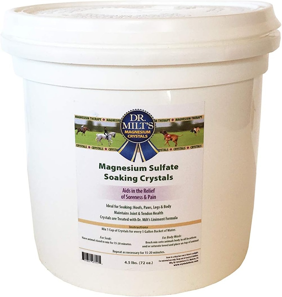 Dr Milts häst Epsom Salt Magnesium Sulfate Crystals infunderas med Arnica: Hoof och Body blöt för Relief och Recovery. 1-4.5lbs Bucket
