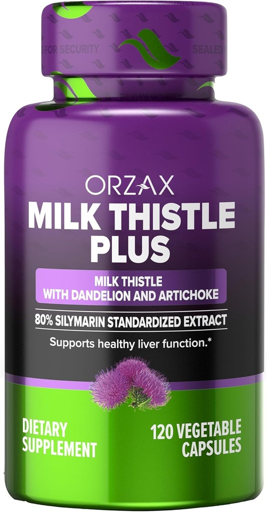 ORZAX Milk Thistle 250 mg - Maksa Cleanse Detox & Repair Support - Herbal Supplement - 80% Silymarin Standardized, Voikukan juuri- ja artisokkauute - Vegan & non-GMO - 120 kapselit - 120 päivän toimitus