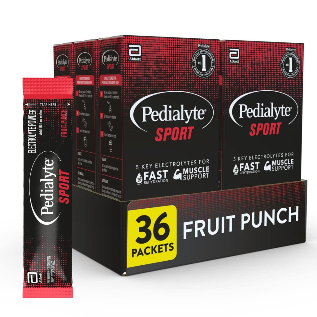 Pedialyte Sport Electrolyte Powder, Fast Hydration med 5 Key Electrolytes för muskelstöd före, under och efter träning, Fruit Punch, 0,49 Oz Sachets 6 Count (Pack of 6)
