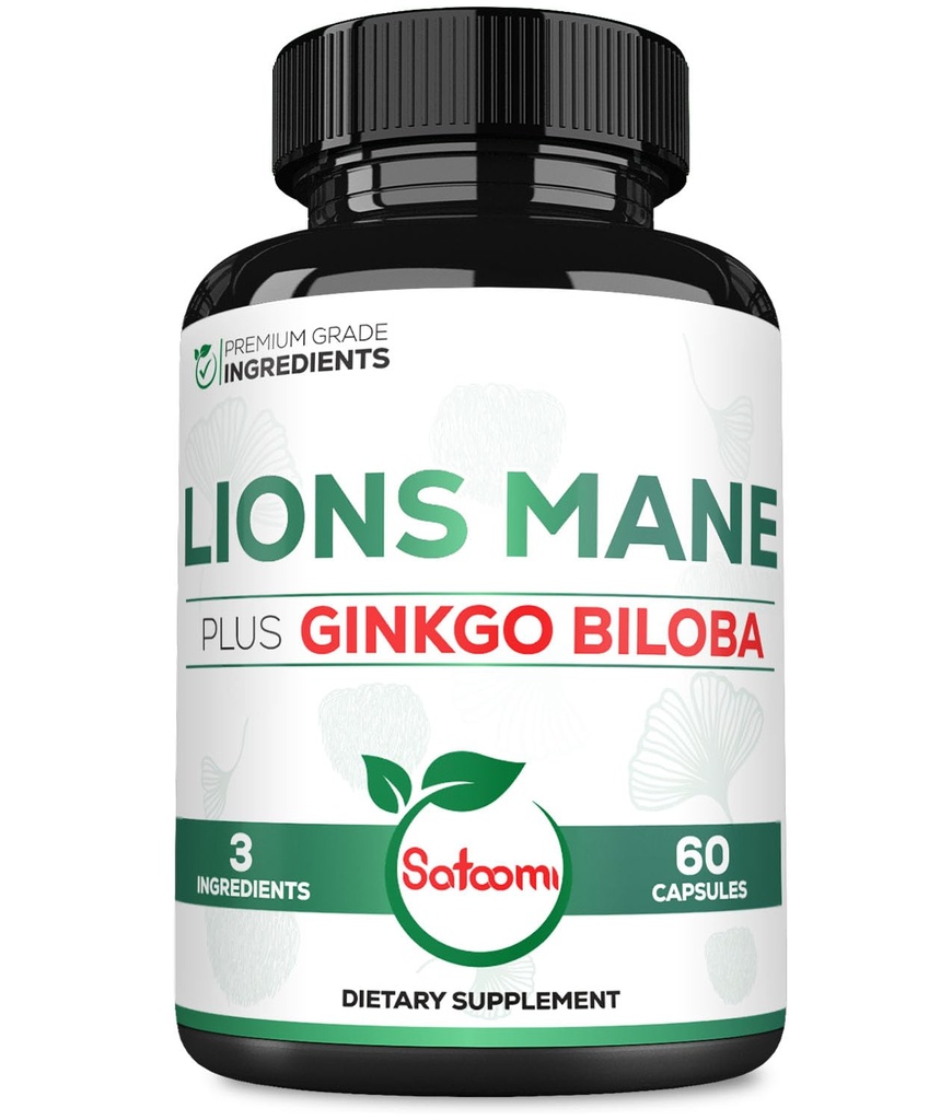 Lions Mane with Ginkgo Biloba Supplement - 60 kapselia - Extra Strength for Restful Mind, Brain Health, Immuunijärjestelmä & Focus - Gluteeniton, ei GMO