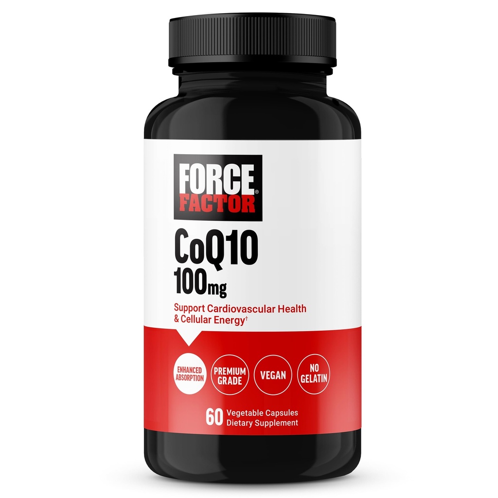 Force Factor CoQ10 100 mg, Coenzyme Q10 Heart Health Supplement with Enhanced Absorption, Premium Grade Coq 10, Vegan, Dairy Free, Gluteeniton ja ei-GMO, 60 Vihanneskapselia
