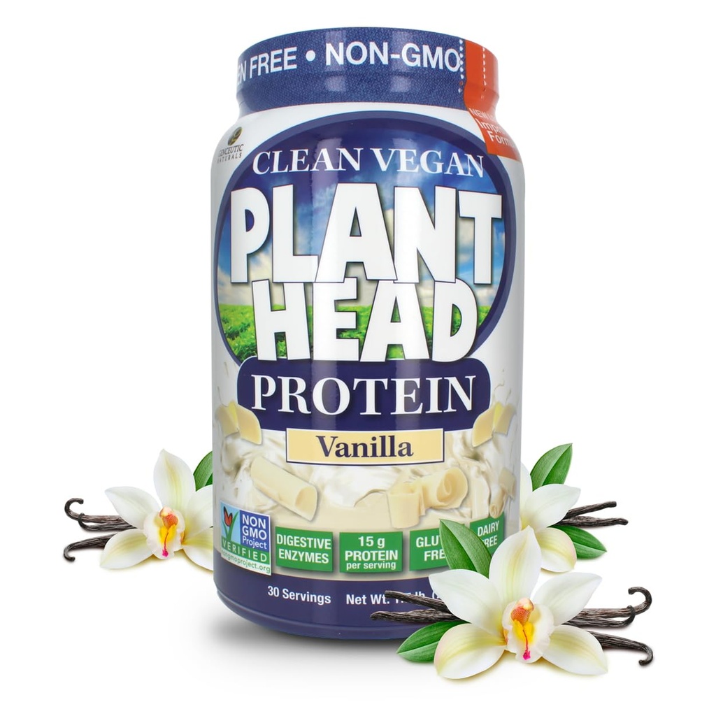 Genceutic Naturals Plant Head Protein Powder Supplement, vanilja, 1,7-kiloinen (lbs)