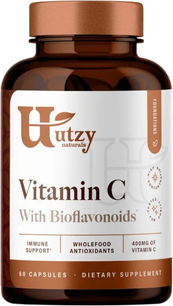 Utzy Naturals Vitamin C Complex | 400mg Vitamin C med Acercola & Citrus Bioflavonoids | 60 kapslar