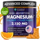 Magnesium Glycinate 2150MG Gummies för kvinnor och män, High Absorption Magnesium Glycinate, Citrate, Malate Gummies för vuxna och barn, Sleep Support, Sugar Free, Vegan, 60 Chews, Orange