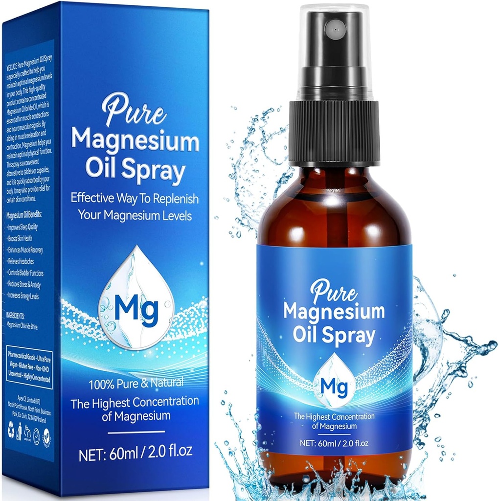 Pure Magnesium Spray Oil, Magnesium Oil för fötter och sömn, lätt att Absorb, 2.02 Fl Oz