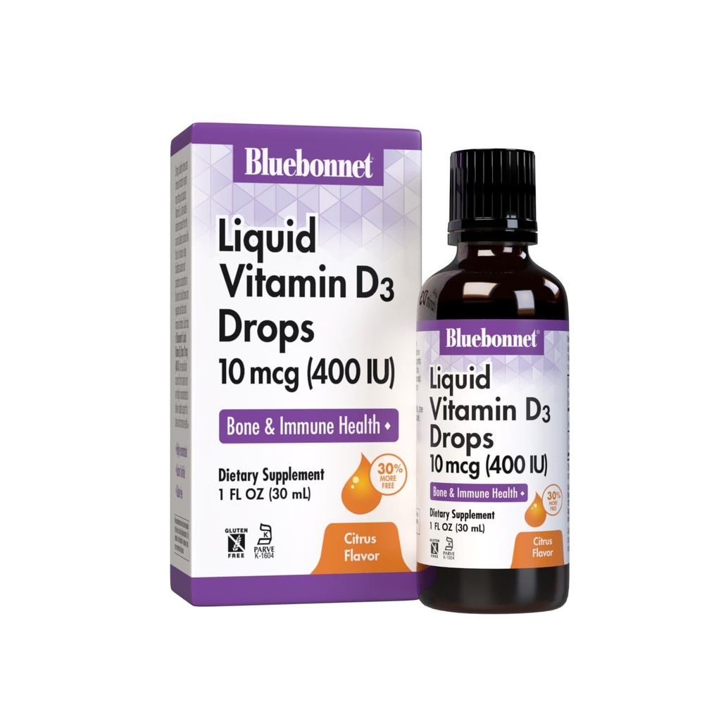 BlueBonnet Liquid D3-vitamiini Drops 400 IU, Citrus, 1 Fl Oz