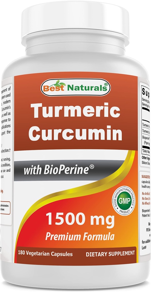 Best Naturals Turmeric Curcumin 1500mg/Serving Bioperine - 180 kasviskapselia