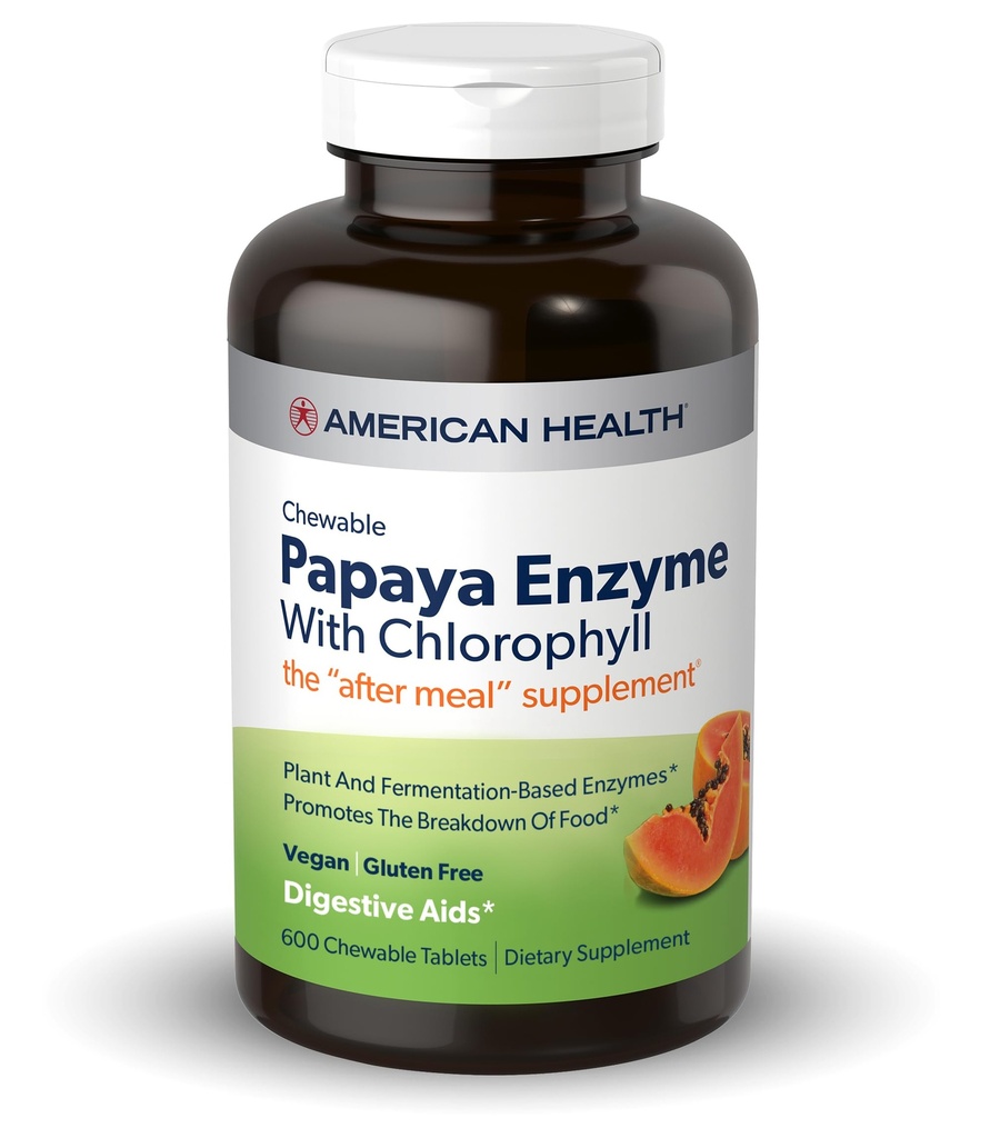American Health Chewable Papaya Enzyme med Chlorophyll 600 Chwbls
