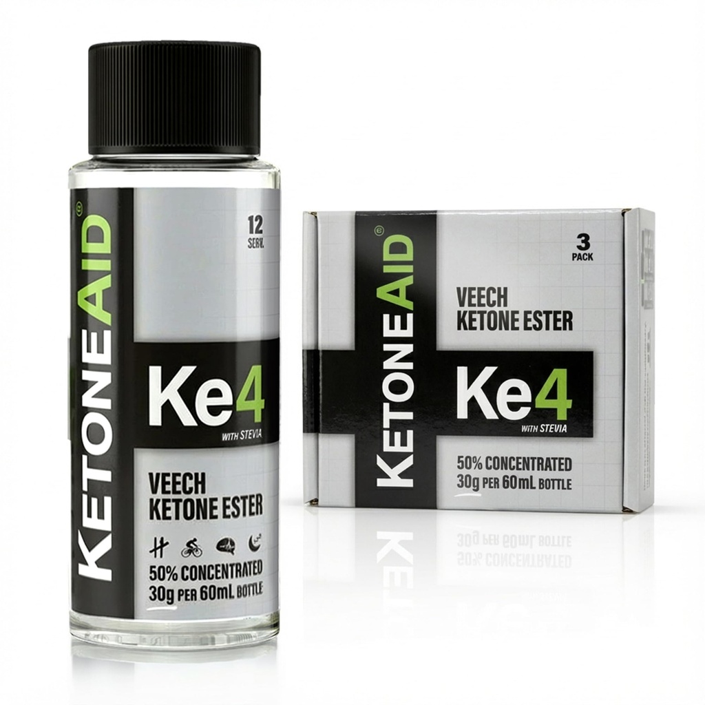 KetoneAid Ke4 Ketone Ester Concentrate | Inte en Ketone Salt, No Sugar, No Caffeine | Exogen D-BHB Ester | 12 Servering Per flaska (3 greve)