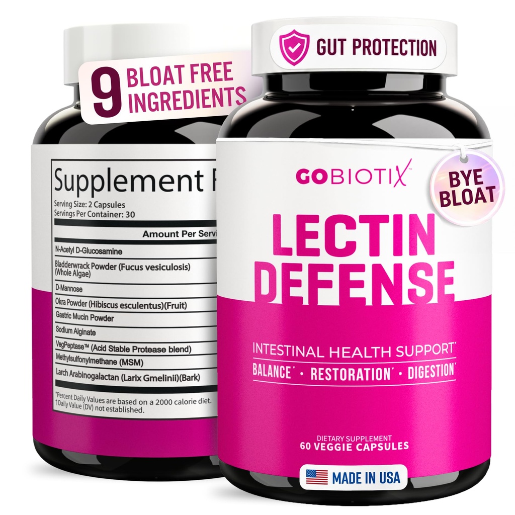 GOBIOTIX Lectin Defense - Lectin Blocker täydentää vuotava Gut kanssa MSM ja digestiivinen Enzymes - Aids in Intestinal Health for Women and Men - non-GMO + Gluten Free - 60 kapselia (1)