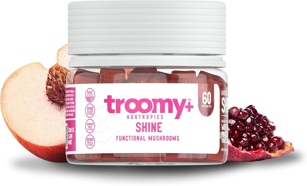 Troomy Kaikki luonnon kauneus Shine Tremella Sieni Gummies Sisältää Biotin & Kollageeni, joka tukee hiukset, iho, & kynsien kasvu ... Great maistaminen granaattiomena valkoinen persikka maku 60 Count