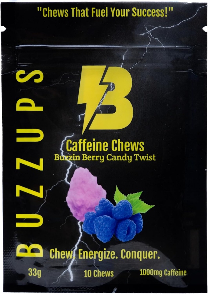 BuzzUps kofeiini Gummies ... 100mg kofeiini per Gummy, Buzzin Berry Flavor, Energy Boost for Sports, Gaming, Running, Pyöräily, Focus, Endurance Supplement (10 Gummies, 1 Pack)