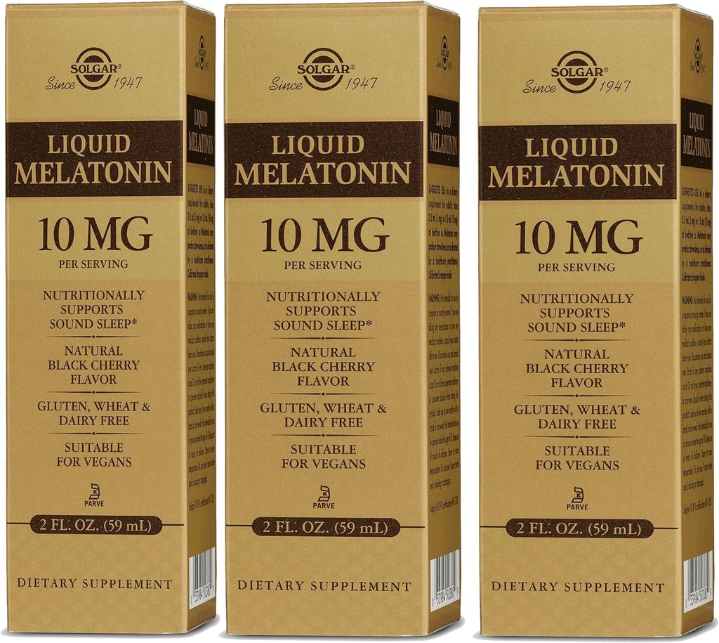 Solgar Liquid Melatoniini 10 mg, Natural Black Cherry Flavor - 2 fl oz, 3 kpl pakkaus - Suuri Jet Lag - Vegan, Gluteeniton - 177 Tarjoukset yhteensä