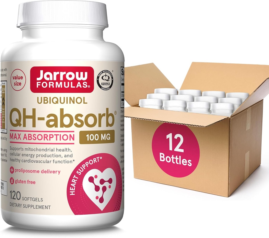 Jarow Formula QH- absorb, 100 mg, Ubikinoli ravintolisä terveiden sydän- ja verisuonitoimintojen, 120 Softgels, 120 päivän tarjonta, 12 pakkausta