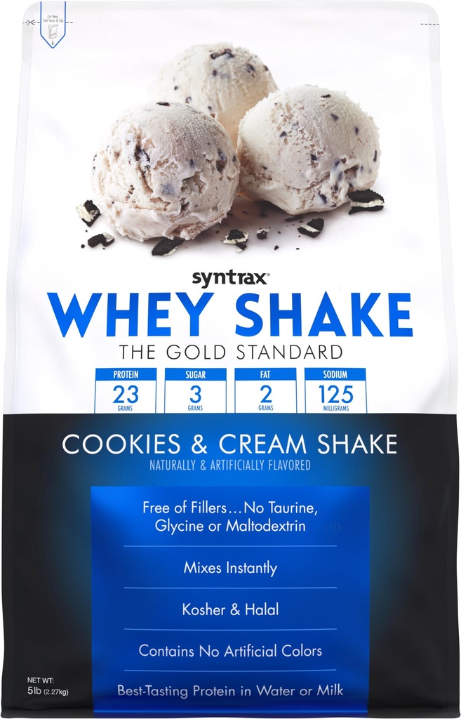 Syntrax Nutrition Whey Shake, Kylmäsuodatettu & Denaturoimaton Whey Protein Powder Blend, Evästeet & Cream Shake, 2 kg, Real Cookie Pieces