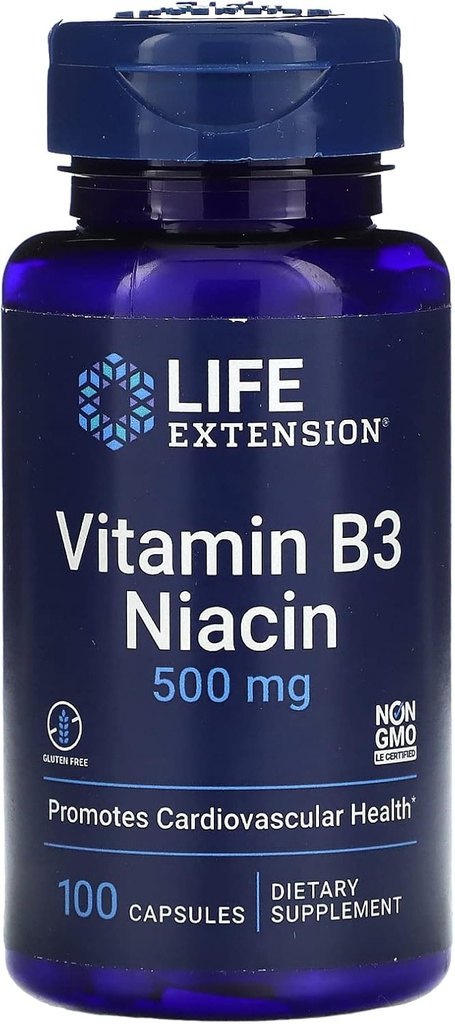 Life Extension B3-vitamiini Niasiini, 500 miljoonaa, 100 kapselia