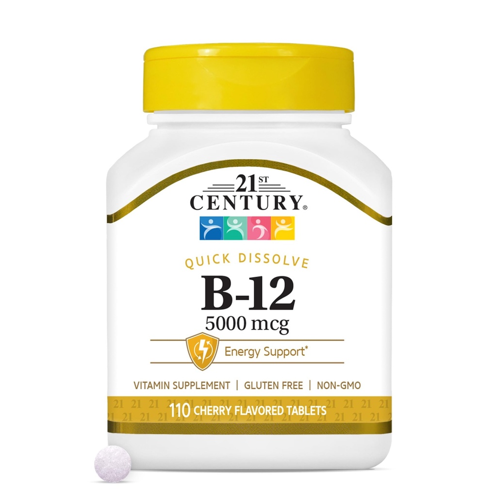 21st Century B-12 5000 mcg, 110 Cherry smaksatta sublingual tabletter, 110 greve